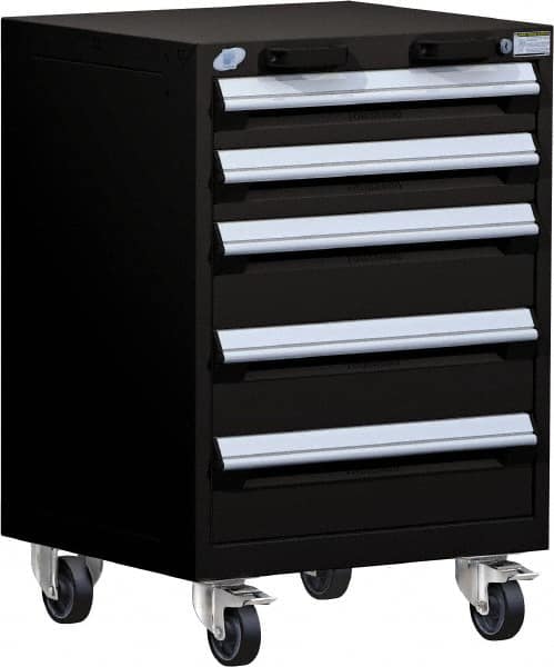 Rousseau Metal - 5 Drawer Steel Tool Roller Cabinet - 24" Wide x 35-1/8" High x 27" Deep, Ball Bearing Drawer Slides, Black - Americas Industrial Supply