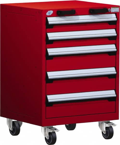 Rousseau Metal - 5 Drawer Steel Tool Roller Cabinet - 24" Wide x 35-1/8" High x 27" Deep, Ball Bearing Drawer Slides, Red - Americas Industrial Supply