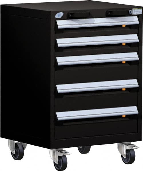 Rousseau Metal - 5 Drawer Steel Tool Roller Cabinet - 24" Wide x 35-1/8" High x 21" Deep, Ball Bearing Drawer Slides, Black - Americas Industrial Supply