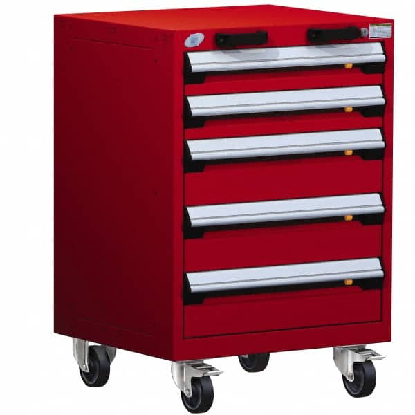 Rousseau Metal - 5 Drawer Steel Tool Roller Cabinet - 24" Wide x 35-1/8" High x 21" Deep, Ball Bearing Drawer Slides, Red - Americas Industrial Supply