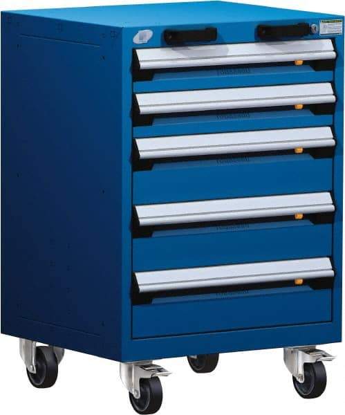 Rousseau Metal - 5 Drawer Steel Tool Roller Cabinet - 24" Wide x 35-1/8" High x 21" Deep, Ball Bearing Drawer Slides, Blue - Americas Industrial Supply
