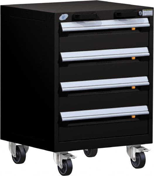 Rousseau Metal - 4 Drawer Steel Tool Roller Cabinet - 24" Wide x 33" High x 27" Deep, Ball Bearing Drawer Slides, Black - Americas Industrial Supply