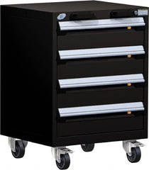 Rousseau Metal - 4 Drawer Steel Tool Roller Cabinet - 24" Wide x 33" High x 27" Deep, Ball Bearing Drawer Slides, Black - Americas Industrial Supply