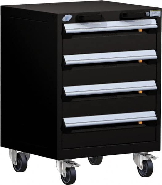 Rousseau Metal - 4 Drawer Steel Tool Roller Cabinet - 24" Wide x 33" High x 21" Deep, Ball Bearing Drawer Slides, Black - Americas Industrial Supply