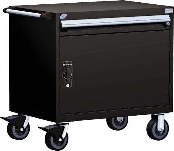 Rousseau Metal - 1 Drawer Steel Tool Roller Cabinet - 30" Wide x 35-1/8" High x 21" Deep, Ball Bearing Drawer Slides, Black - Americas Industrial Supply