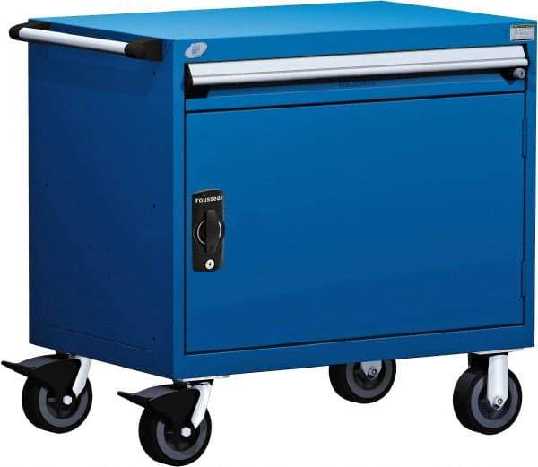Rousseau Metal - 1 Drawer Steel Tool Roller Cabinet - 30" Wide x 35-1/8" High x 21" Deep, Ball Bearing Drawer Slides, Blue - Americas Industrial Supply