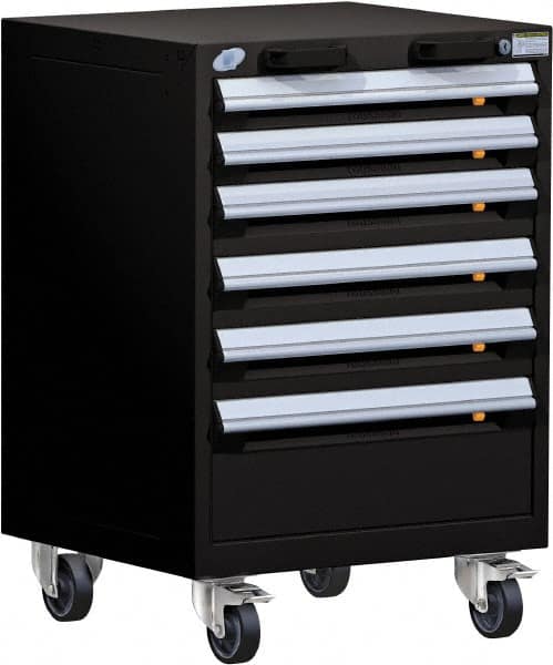 Rousseau Metal - 6 Drawer Steel Tool Roller Cabinet - 24" Wide x 35-1/8" High x 21" Deep, Ball Bearing Drawer Slides, Black - Americas Industrial Supply
