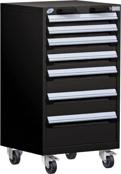 Rousseau Metal - 7 Drawer Steel Tool Roller Cabinet - 24" Wide x 43-1/8" High x 21" Deep, Ball Bearing Drawer Slides, Black - Americas Industrial Supply