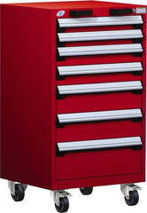 Rousseau Metal - 7 Drawer Steel Tool Roller Cabinet - 24" Wide x 43-1/8" High x 21" Deep, Ball Bearing Drawer Slides, Red - Americas Industrial Supply