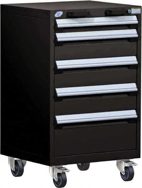 Rousseau Metal - 5 Drawer Steel Tool Roller Cabinet - 24" Wide x 39-1/8" High x 27" Deep, Ball Bearing Drawer Slides, Black - Americas Industrial Supply