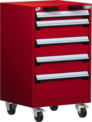 Rousseau Metal - 5 Drawer Steel Tool Roller Cabinet - 24" Wide x 39-1/8" High x 27" Deep, Ball Bearing Drawer Slides, Red - Americas Industrial Supply