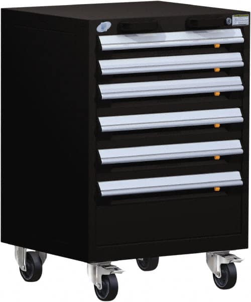 Rousseau Metal - 6 Drawer Steel Tool Roller Cabinet - 24" Wide x 35-1/8" High x 27" Deep, Ball Bearing Drawer Slides, Black - Americas Industrial Supply