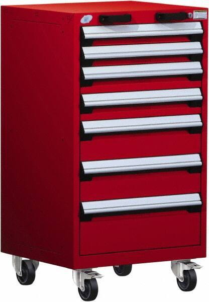 Rousseau Metal - 7 Drawer Steel Tool Roller Cabinet - 24" Wide x 43-1/8" High x 27" Deep, Ball Bearing Drawer Slides, Red - Americas Industrial Supply
