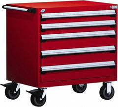 Rousseau Metal - 5 Drawer Steel Tool Roller Cabinet - 30" Wide x 37-1/2" High x 21" Deep, Ball Bearing Drawer Slides, Red - Americas Industrial Supply