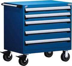 Rousseau Metal - 5 Drawer Steel Tool Roller Cabinet - 30" Wide x 37-1/2" High x 21" Deep, Ball Bearing Drawer Slides, Blue - Americas Industrial Supply