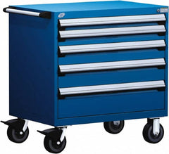 Rousseau Metal - 5 Drawer Steel Tool Roller Cabinet - 36" Wide x 37-1/2" High x 24" Deep, Ball Bearing Drawer Slides, Blue - Americas Industrial Supply