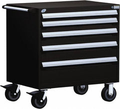 Rousseau Metal - 5 Drawer Steel Tool Roller Cabinet - 36" Wide x 37-1/2" High x 18" Deep, Ball Bearing Drawer Slides, Black - Americas Industrial Supply