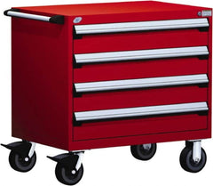 Rousseau Metal - 4 Drawer Steel Tool Roller Cabinet - 36" Wide x 35-1/8" High x 18" Deep, Ball Bearing Drawer Slides, Red - Americas Industrial Supply