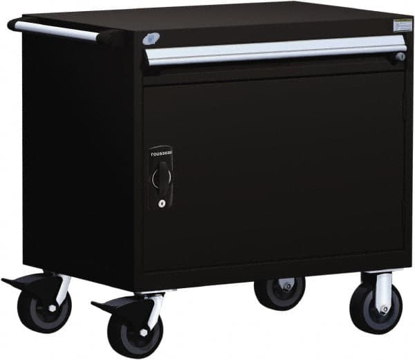Rousseau Metal - 1 Drawer Steel Tool Roller Cabinet - 36" Wide x 35-1/8" High x 24" Deep, Ball Bearing Drawer Slides, Black - Americas Industrial Supply