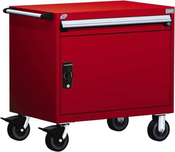 Rousseau Metal - 1 Drawer Steel Tool Roller Cabinet - 36" Wide x 35-1/8" High x 24" Deep, Ball Bearing Drawer Slides, Red - Americas Industrial Supply