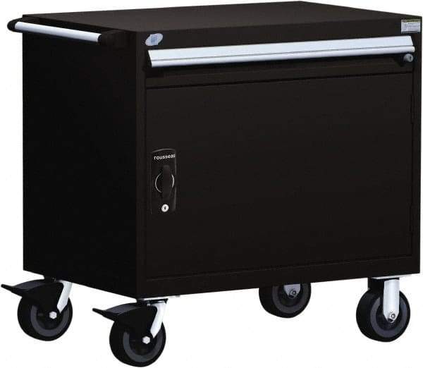 Rousseau Metal - 1 Drawer Steel Tool Roller Cabinet - 36" Wide x 35-1/8" High x 18" Deep, Ball Bearing Drawer Slides, Black - Americas Industrial Supply