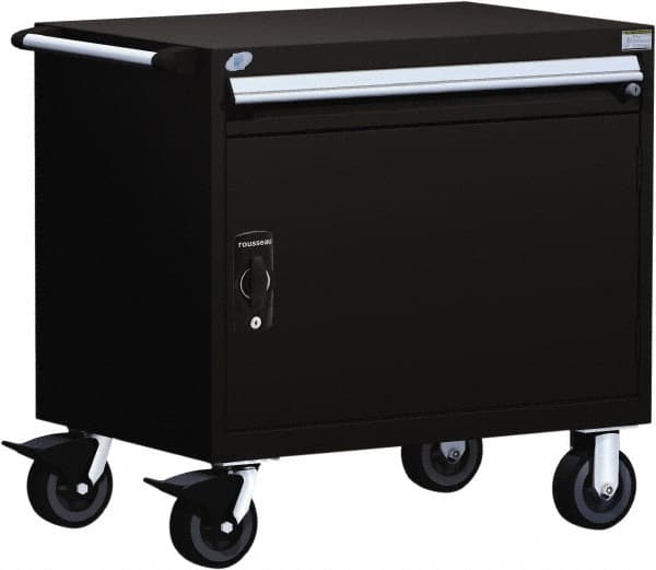 Rousseau Metal - 1 Drawer Steel Tool Roller Cabinet - 30" Wide x 35-1/8" High x 27" Deep, Ball Bearing Drawer Slides, Black - Americas Industrial Supply