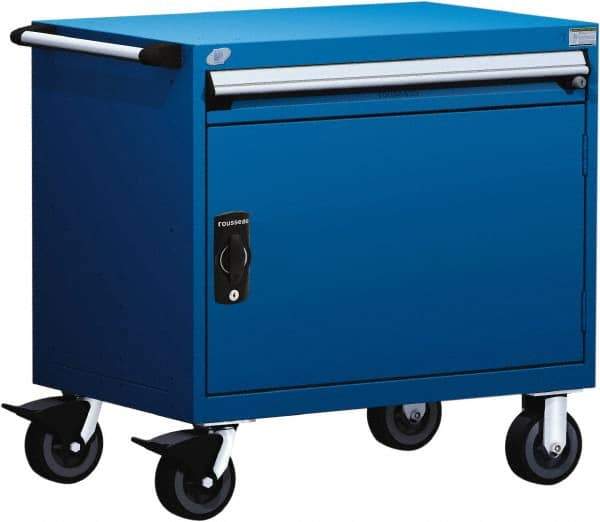 Rousseau Metal - 4 Drawer Steel Tool Roller Cabinet - 30" Wide x 35-1/8" High x 27" Deep, Ball Bearing Drawer Slides, Blue - Americas Industrial Supply