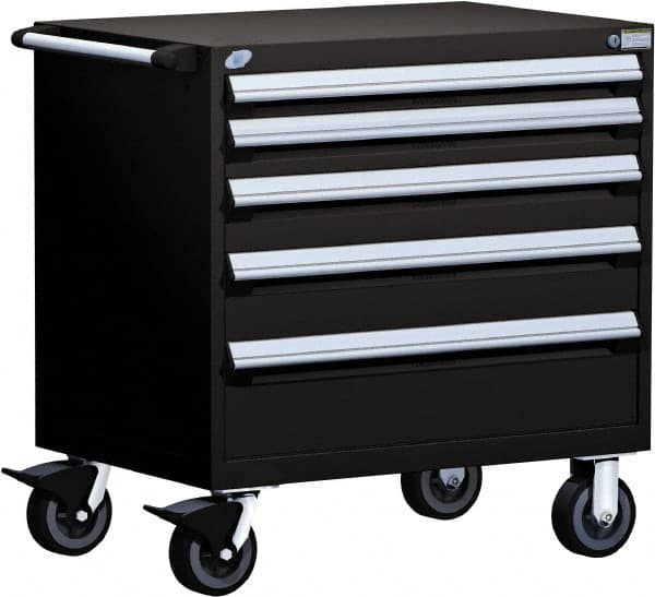 Rousseau Metal - 5 Drawer Steel Tool Roller Cabinet - 30" Wide x 37-1/2" High x 27" Deep, Ball Bearing Drawer Slides, Black - Americas Industrial Supply