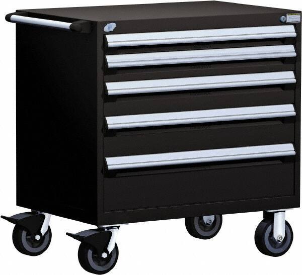 Rousseau Metal - 5 Drawer Steel Tool Roller Cabinet - 30" Wide x 37-1/2" High x 21" Deep, Ball Bearing Drawer Slides, Black - Americas Industrial Supply