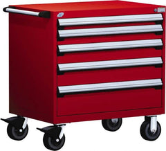 Rousseau Metal - 5 Drawer Steel Tool Roller Cabinet - 30" Wide x 37-1/2" High x 21" Deep, Ball Bearing Drawer Slides, Red - Americas Industrial Supply
