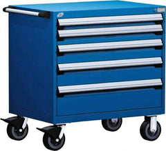 Rousseau Metal - 5 Drawer Steel Tool Roller Cabinet - 30" Wide x 37-1/2" High x 21" Deep, Ball Bearing Drawer Slides, Blue - Americas Industrial Supply