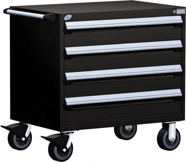 Rousseau Metal - 4 Drawer Steel Tool Roller Cabinet - 36" Wide x 35-1/8" High x 24" Deep, Ball Bearing Drawer Slides, Black - Americas Industrial Supply