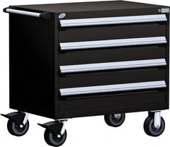 Rousseau Metal - 4 Drawer Steel Tool Roller Cabinet - 36" Wide x 35-1/8" High x 24" Deep, Ball Bearing Drawer Slides, Black - Americas Industrial Supply
