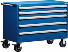 Rousseau Metal - 5 Drawer Steel Tool Roller Cabinet - 48" Wide x 37-1/2" High x 27" Deep, Ball Bearing Drawer Slides, Blue - Americas Industrial Supply
