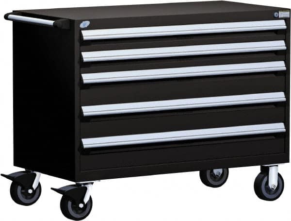 Rousseau Metal - 5 Drawer Steel Tool Roller Cabinet - 48" Wide x 37-1/2" High x 24" Deep, Ball Bearing Drawer Slides, Black - Americas Industrial Supply