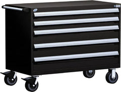 Rousseau Metal - 5 Drawer Steel Tool Roller Cabinet - 48" Wide x 37-1/2" High x 24" Deep, Ball Bearing Drawer Slides, Black - Americas Industrial Supply