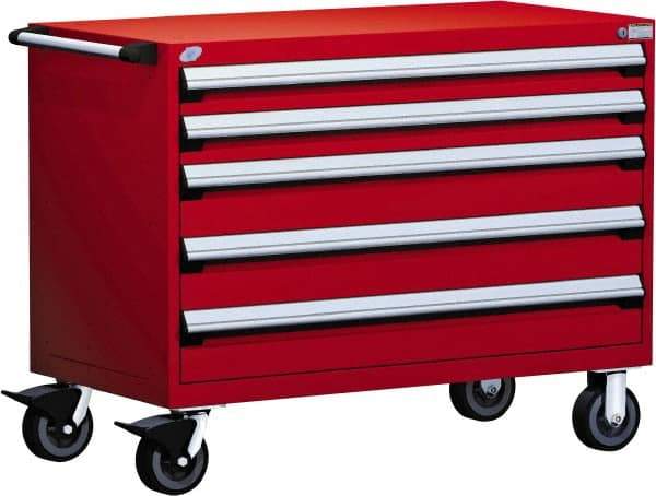 Rousseau Metal - 5 Drawer Steel Tool Roller Cabinet - 48" Wide x 37-1/2" High x 24" Deep, Ball Bearing Drawer Slides, Red - Americas Industrial Supply