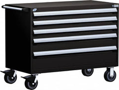 Rousseau Metal - 5 Drawer Steel Tool Roller Cabinet - 48" Wide x 37-1/2" High x 27" Deep, Ball Bearing Drawer Slides, Black - Americas Industrial Supply