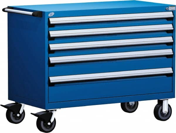 Rousseau Metal - 5 Drawer Steel Tool Roller Cabinet - 48" Wide x 37-1/2" High x 27" Deep, Ball Bearing Drawer Slides, Blue - Americas Industrial Supply