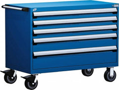 Rousseau Metal - 5 Drawer Steel Tool Roller Cabinet - 48" Wide x 37-1/2" High x 27" Deep, Ball Bearing Drawer Slides, Blue - Americas Industrial Supply