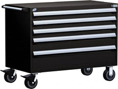 Rousseau Metal - 5 Drawer Steel Tool Roller Cabinet - 48" Wide x 37-1/2" High x 24" Deep, Ball Bearing Drawer Slides, Black - Americas Industrial Supply