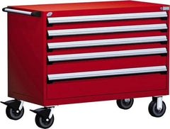 Rousseau Metal - 5 Drawer Steel Tool Roller Cabinet - 48" Wide x 37-1/2" High x 24" Deep, Ball Bearing Drawer Slides, Red - Americas Industrial Supply
