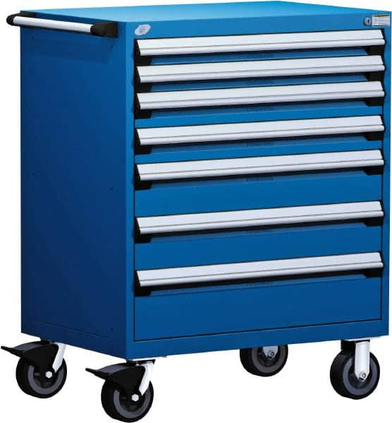 Rousseau Metal - 5 Drawer Steel Tool Roller Cabinet - 36" Wide x 45-1/2" High x 18" Deep, Ball Bearing Drawer Slides, Blue - Americas Industrial Supply
