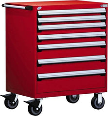 Rousseau Metal - 5 Drawer Steel Tool Roller Cabinet - 30" Wide x 45-1/2" High x 27" Deep, Ball Bearing Drawer Slides, Red - Americas Industrial Supply