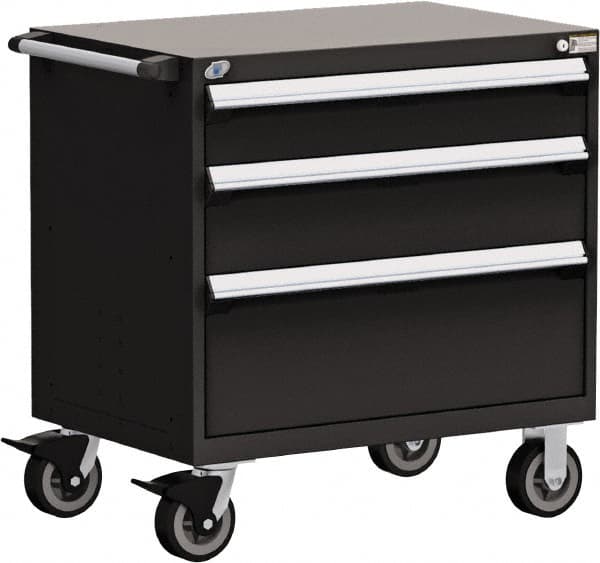 Rousseau Metal - 5 Drawer Steel Tool Roller Cabinet - 36" Wide x 37-1/2" High x 24" Deep, Ball Bearing Drawer Slides, Black - Americas Industrial Supply