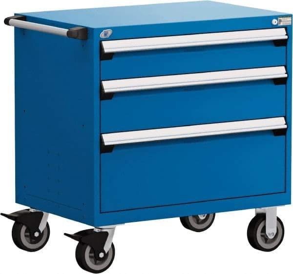 Rousseau Metal - 5 Drawer Steel Tool Roller Cabinet - 36" Wide x 37-1/2" High x 18" Deep, Ball Bearing Drawer Slides, Blue - Americas Industrial Supply