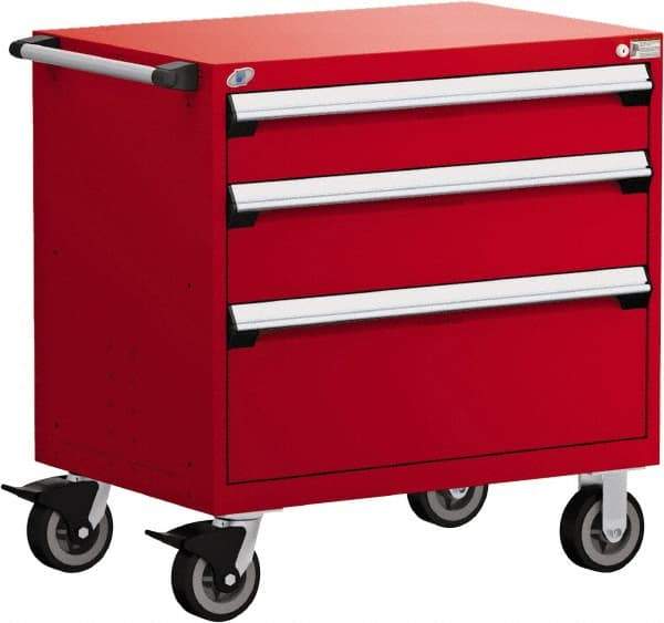 Rousseau Metal - 5 Drawer Steel Tool Roller Cabinet - 30" Wide x 37-1/2" High x 27" Deep, Ball Bearing Drawer Slides, Red - Americas Industrial Supply