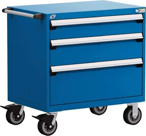 Rousseau Metal - 5 Drawer Steel Tool Roller Cabinet - 30" Wide x 37-1/2" High x 27" Deep, Ball Bearing Drawer Slides, Blue - Americas Industrial Supply