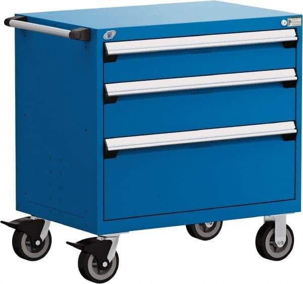 Rousseau Metal - 5 Drawer Steel Tool Roller Cabinet - 30" Wide x 37-1/2" High x 21" Deep, Ball Bearing Drawer Slides, Blue - Americas Industrial Supply