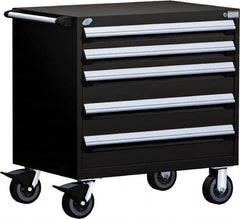 Rousseau Metal - 5 Drawer Steel Tool Roller Cabinet - 36" Wide x 37-1/2" High x 24" Deep, Ball Bearing Drawer Slides, Black - Americas Industrial Supply